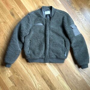 BNDI Olive Green Teddy Front Zip Bomber Jacket Size Small